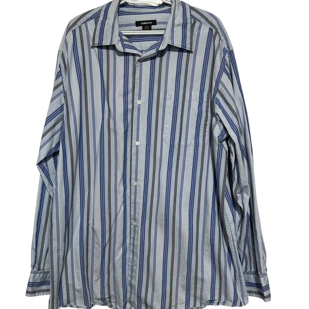 Liz Claiborne Men's Blue White Striped Long Sleeve Button Front Shirt Size 2XLT